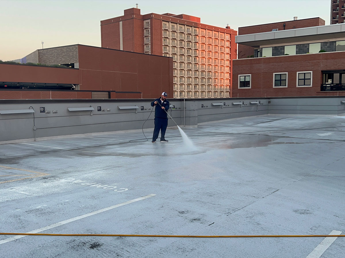 Parking Garage Cleaning in St. Louis, MO | Commercial Power Washing Company | Concrete Cleaning Near Me